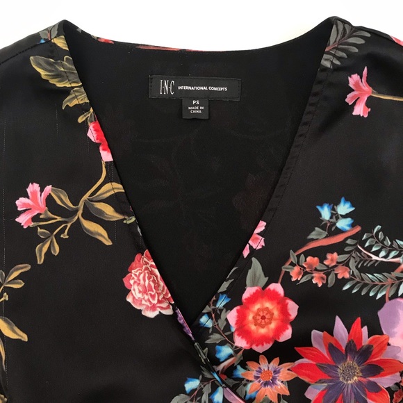 INC Floral on Black Crossover Blouse. NWOT - Picture 7 of 12